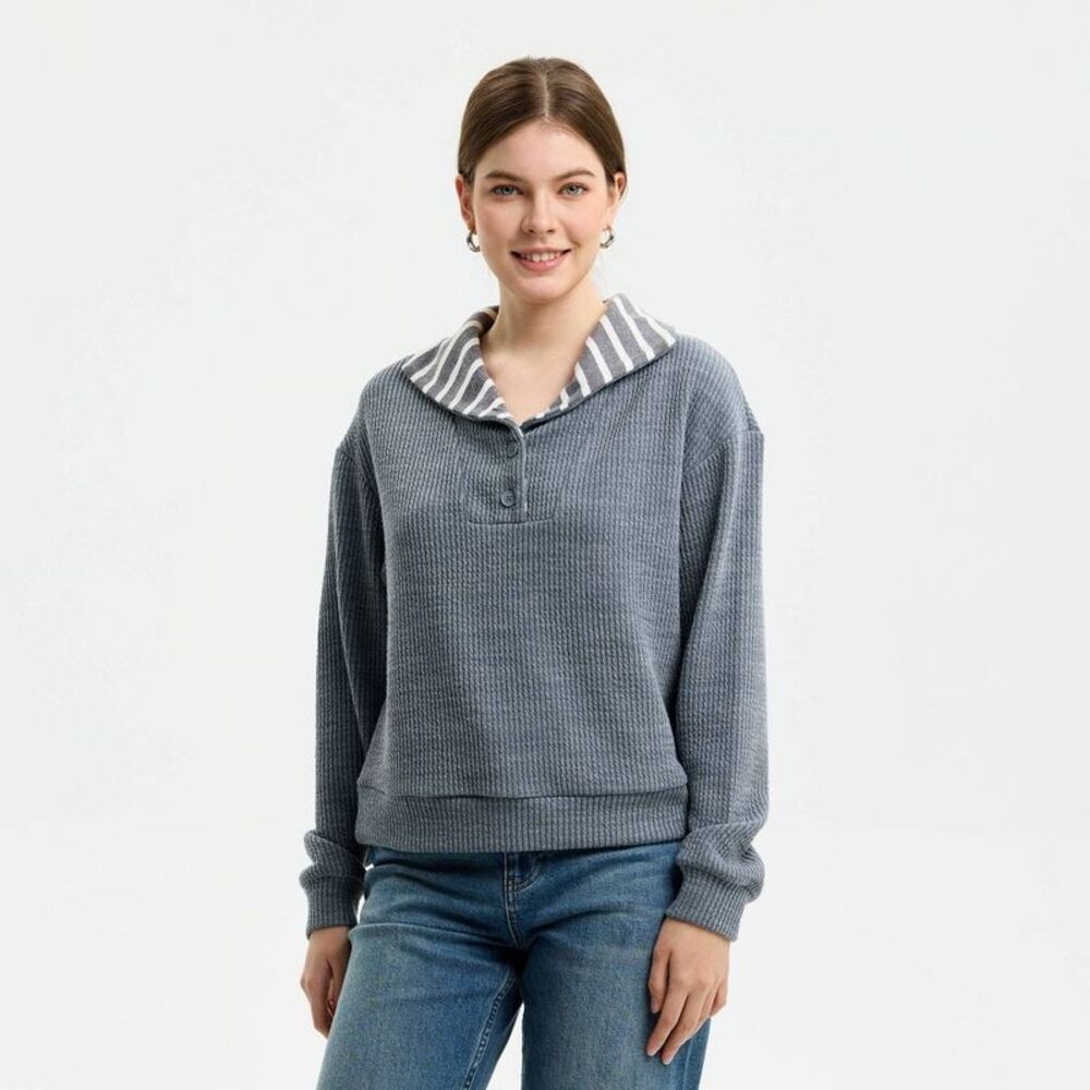 Women's Long Sleeve Button-Down Collar Knit Top - Universal Thread Dark Gray XS